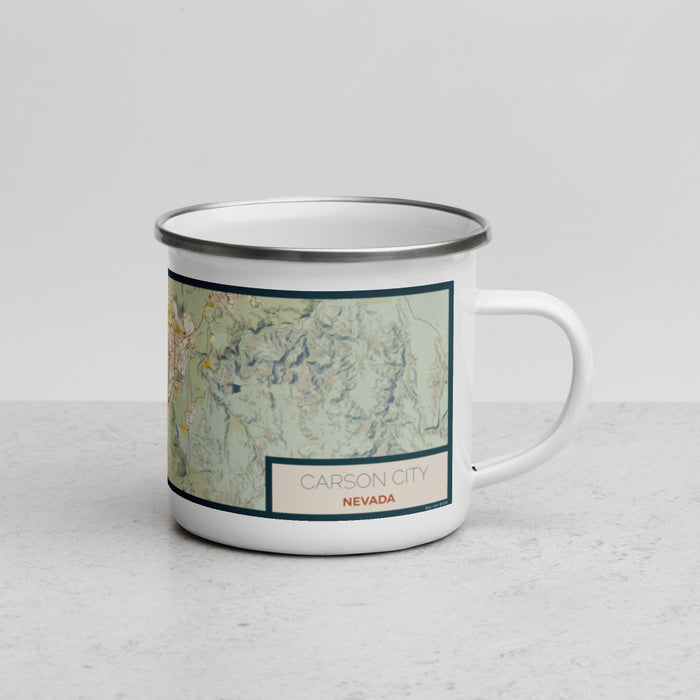Right View Custom Carson City Nevada Map Enamel Mug in Woodblock