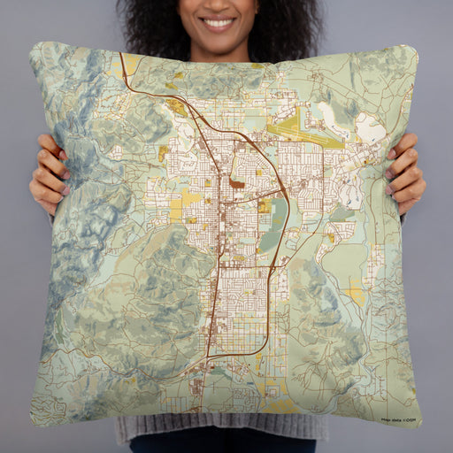 Person holding 22x22 Custom Carson City Nevada Map Throw Pillow in Woodblock