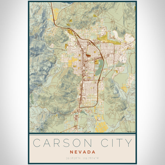 Carson City Nevada Map Print Portrait Orientation in Woodblock Style With Shaded Background