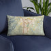 Custom Carson City Nevada Map Throw Pillow in Woodblock on Blue Colored Chair
