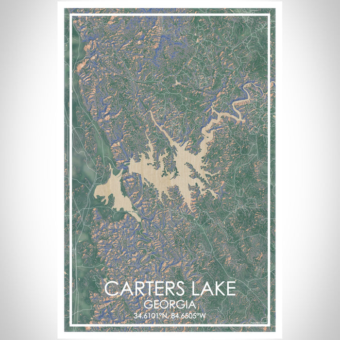 Carters Lake Georgia Map Print Portrait Orientation in Afternoon Style With Shaded Background