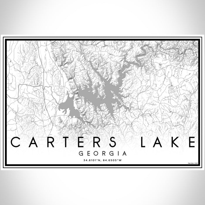 Carters Lake Georgia Map Print Landscape Orientation in Classic Style With Shaded Background
