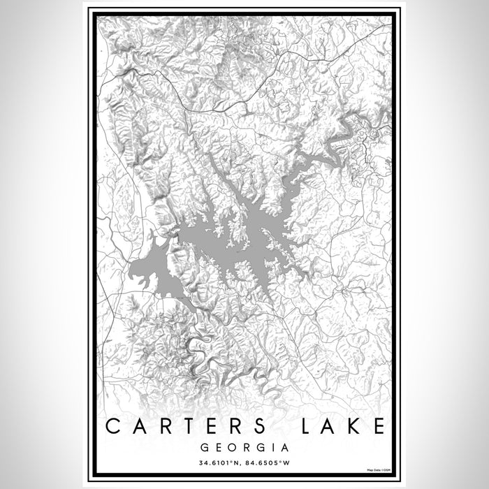 Carters Lake Georgia Map Print Portrait Orientation in Classic Style With Shaded Background