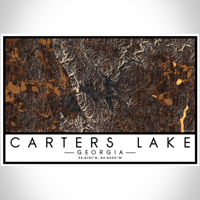 Carters Lake Georgia Map Print Landscape Orientation in Ember Style With Shaded Background