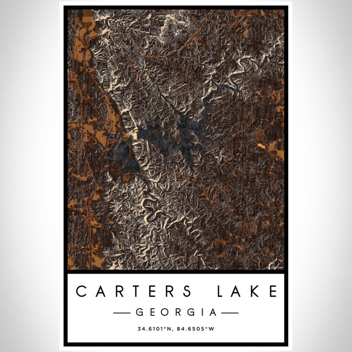 Carters Lake Georgia Map Print Portrait Orientation in Ember Style With Shaded Background
