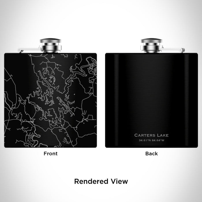 Rendered View of Carters Lake Georgia Map Engraving on 6oz Stainless Steel Flask in Black