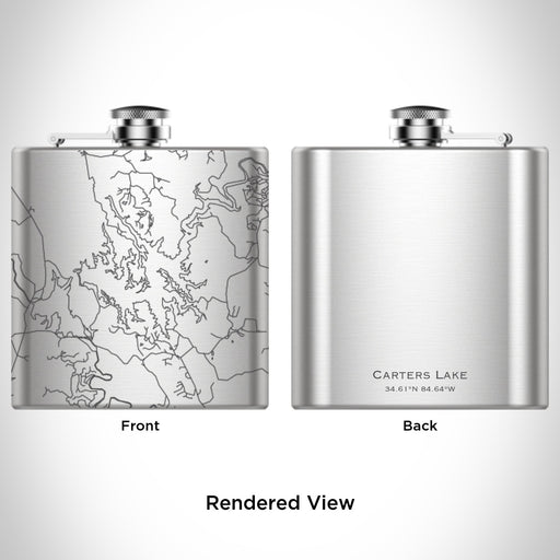 Rendered View of Carters Lake Georgia Map Engraving on 6oz Stainless Steel Flask