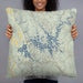 Person holding 22x22 Custom Carters Lake Georgia Map Throw Pillow in Woodblock