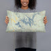 Person holding 20x12 Custom Carters Lake Georgia Map Throw Pillow in Woodblock