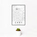 12x18 Cary North Carolina Map Print Portrait Orientation in Classic Style With Small Cactus Plant in White Planter
