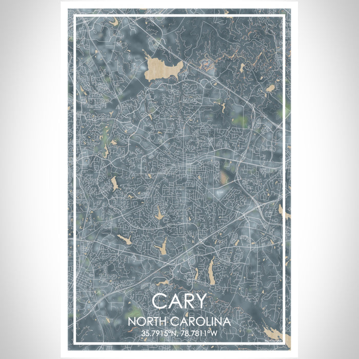 Cary North Carolina Map Print Portrait Orientation in Afternoon Style With Shaded Background