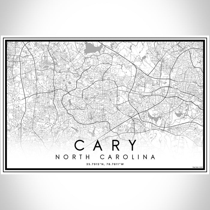 Cary North Carolina Map Print Landscape Orientation in Classic Style With Shaded Background