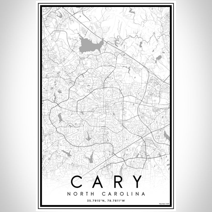 Cary North Carolina Map Print Portrait Orientation in Classic Style With Shaded Background