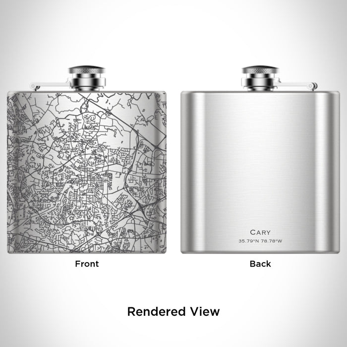 Rendered View of Cary North Carolina Map Engraving on 6oz Stainless Steel Flask