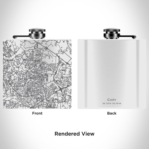 Rendered View of Cary North Carolina Map Engraving on 6oz Stainless Steel Flask in White