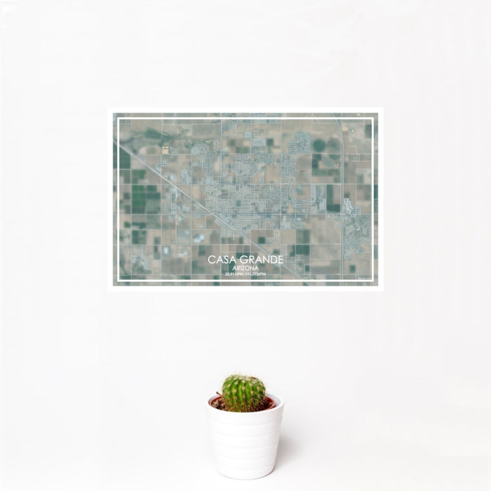 12x18 Casa Grande Arizona Map Print Landscape Orientation in Afternoon Style With Small Cactus Plant in White Planter