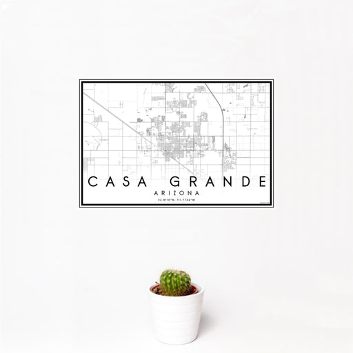 12x18 Casa Grande Arizona Map Print Landscape Orientation in Classic Style With Small Cactus Plant in White Planter