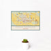 12x18 Casa Grande Arizona Map Print Landscape Orientation in Woodblock Style With Small Cactus Plant in White Planter