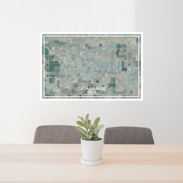 24x36 Casa Grande Arizona Map Print Lanscape Orientation in Afternoon Style Behind 2 Chairs Table and Potted Plant