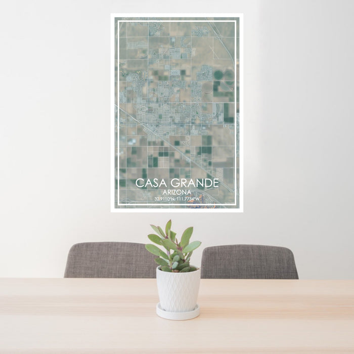 24x36 Casa Grande Arizona Map Print Portrait Orientation in Afternoon Style Behind 2 Chairs Table and Potted Plant
