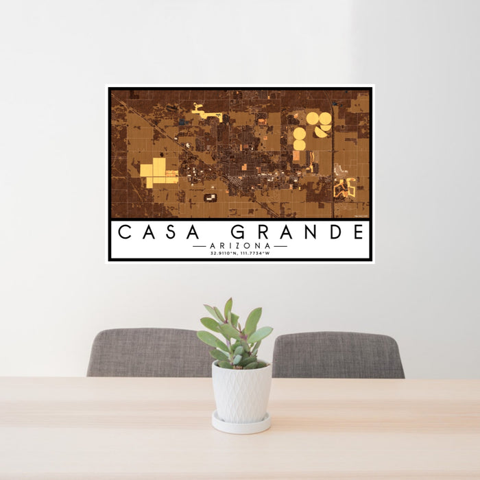 24x36 Casa Grande Arizona Map Print Lanscape Orientation in Ember Style Behind 2 Chairs Table and Potted Plant