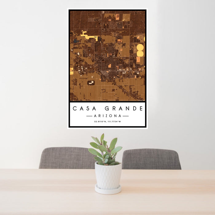 24x36 Casa Grande Arizona Map Print Portrait Orientation in Ember Style Behind 2 Chairs Table and Potted Plant