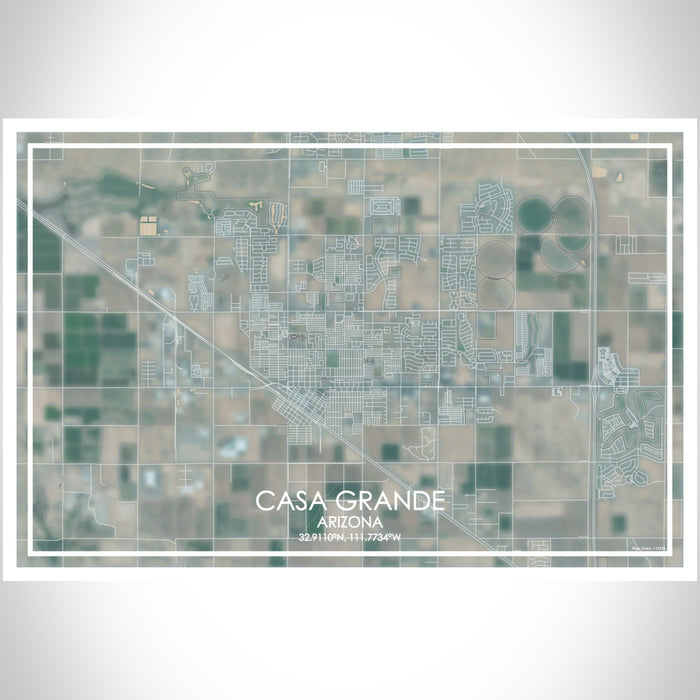 Casa Grande Arizona Map Print Landscape Orientation in Afternoon Style With Shaded Background