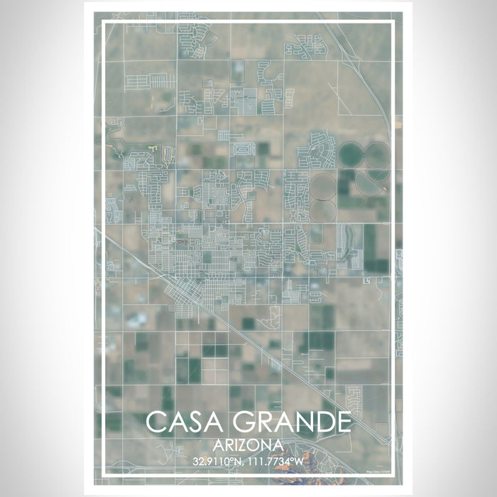 Casa Grande Arizona Map Print Portrait Orientation in Afternoon Style With Shaded Background