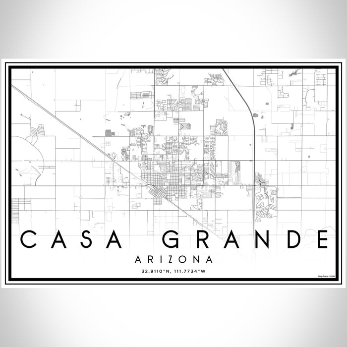 Casa Grande Arizona Map Print Landscape Orientation in Classic Style With Shaded Background