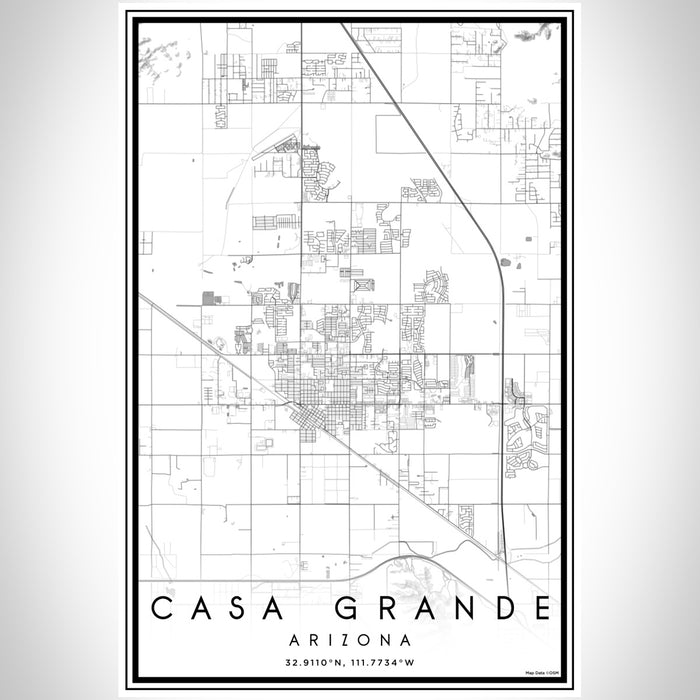Casa Grande Arizona Map Print Portrait Orientation in Classic Style With Shaded Background