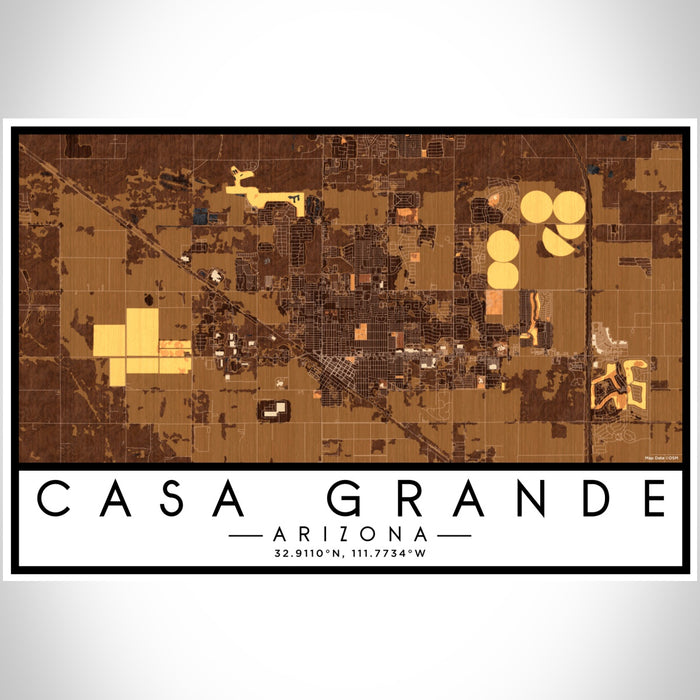 Casa Grande Arizona Map Print Landscape Orientation in Ember Style With Shaded Background