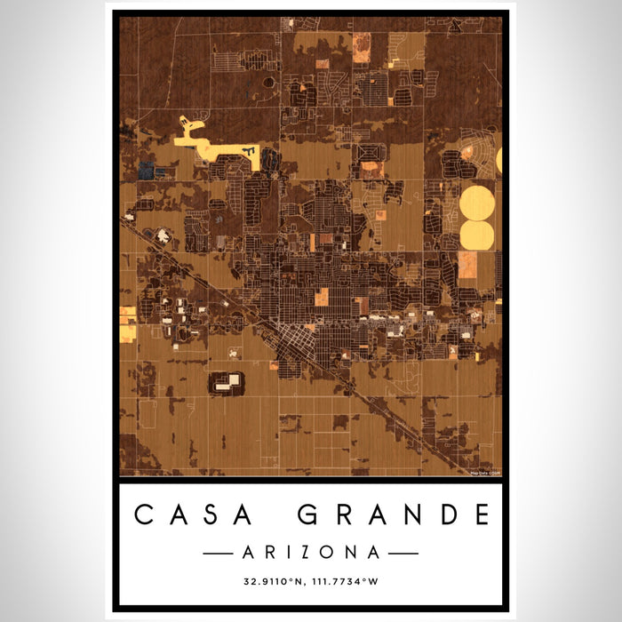 Casa Grande Arizona Map Print Portrait Orientation in Ember Style With Shaded Background
