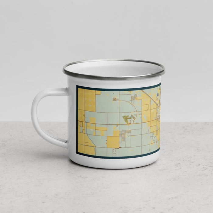 Left View Custom Casa Grande Arizona Map Enamel Mug in Woodblock