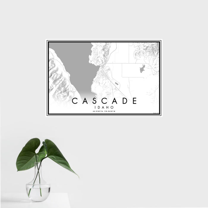 16x24 Cascade Idaho Map Print Landscape Orientation in Classic Style With Tropical Plant Leaves in Water