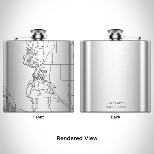 Rendered View of Cascade Idaho Map Engraving on 6oz Stainless Steel Flask