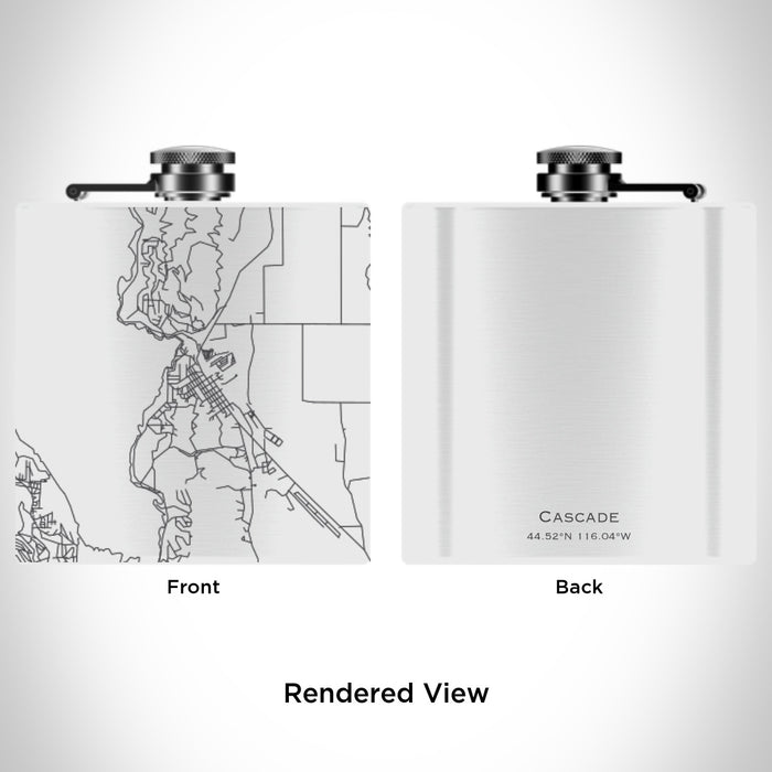 Rendered View of Cascade Idaho Map Engraving on 6oz Stainless Steel Flask in White