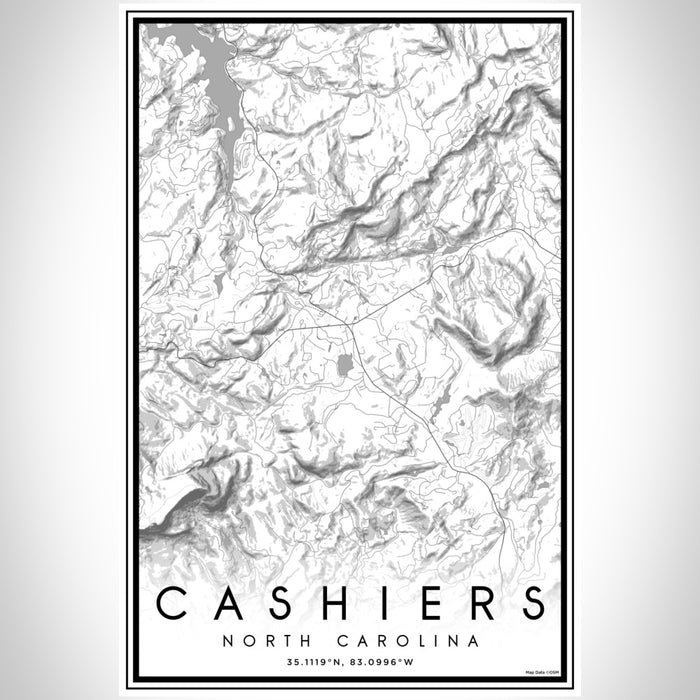 Cashiers North Carolina Map Print Portrait Orientation in Classic Style With Shaded Background