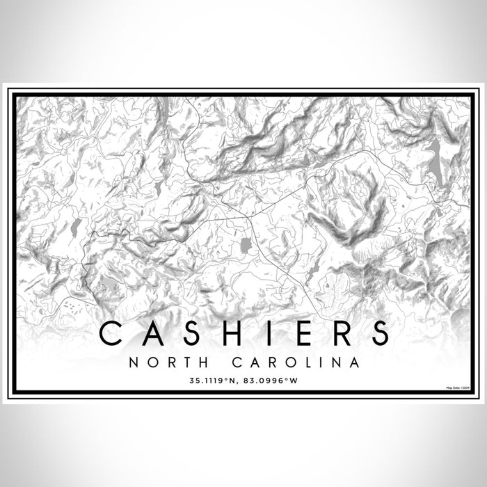 Cashiers North Carolina Map Print Landscape Orientation in Classic Style With Shaded Background