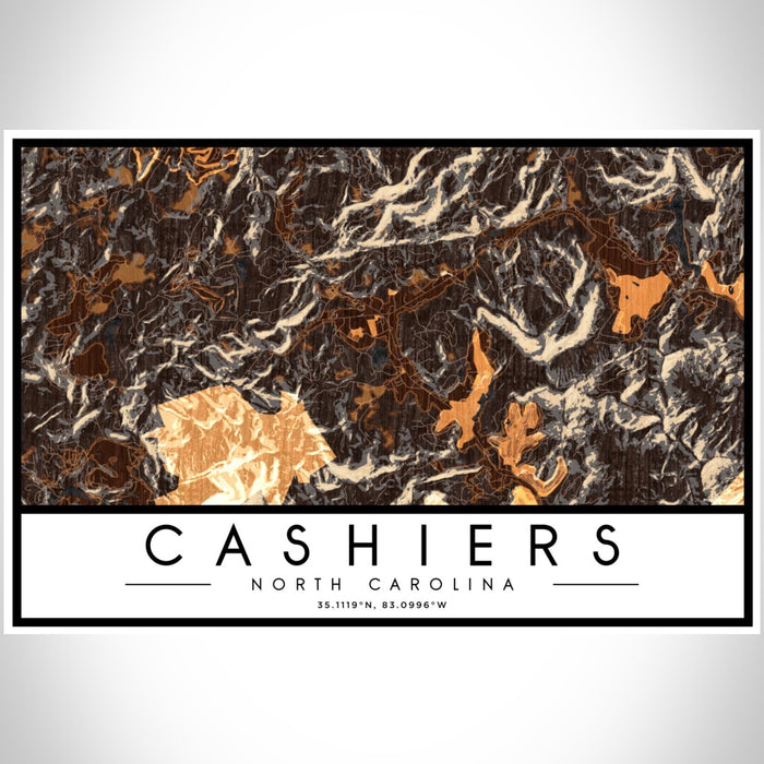 Cashiers North Carolina Map Print Landscape Orientation in Ember Style With Shaded Background