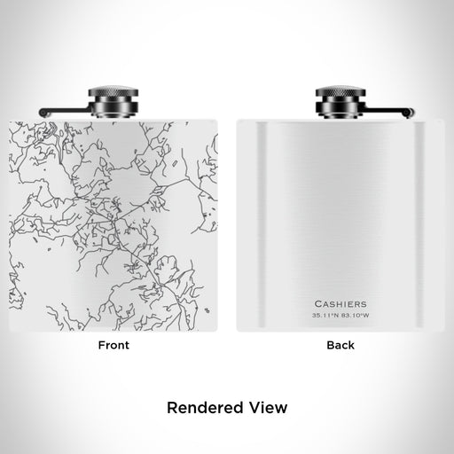 Rendered View of Cashiers North Carolina Map Engraving on 6oz Stainless Steel Flask in White