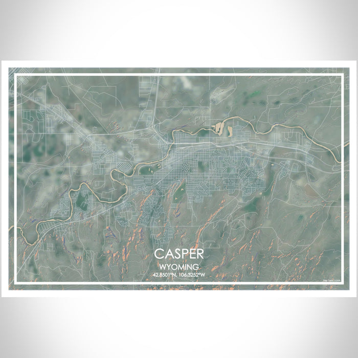 Casper Wyoming Map Print Landscape Orientation in Afternoon Style With Shaded Background