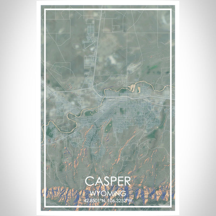 Casper Wyoming Map Print Portrait Orientation in Afternoon Style With Shaded Background