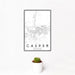 12x18 Casper Wyoming Map Print Portrait Orientation in Classic Style With Small Cactus Plant in White Planter