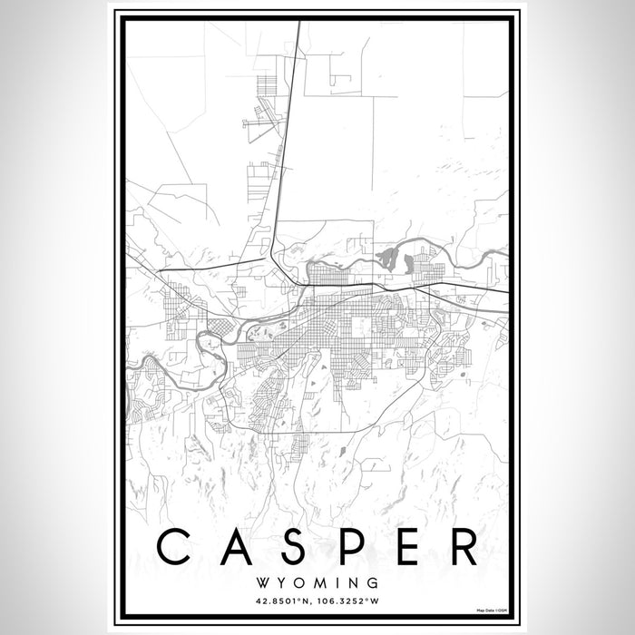 Casper Wyoming Map Print Portrait Orientation in Classic Style With Shaded Background