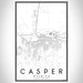 Casper Wyoming Map Print Portrait Orientation in Classic Style With Shaded Background