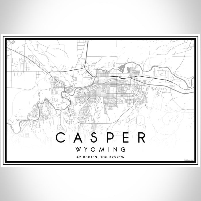 Casper Wyoming Map Print Landscape Orientation in Classic Style With Shaded Background