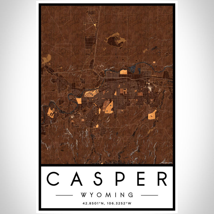 Casper Wyoming Map Print Portrait Orientation in Ember Style With Shaded Background