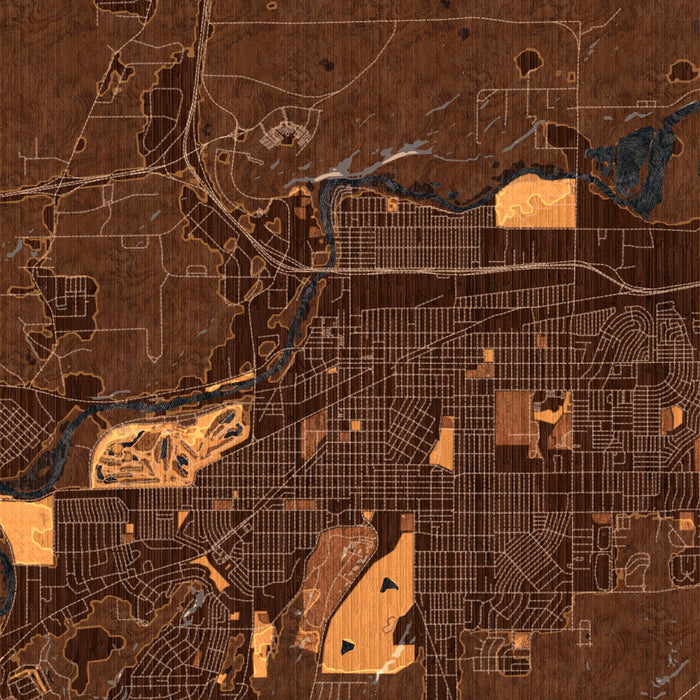 Casper Wyoming Map Print in Ember Style Zoomed In Close Up Showing Details