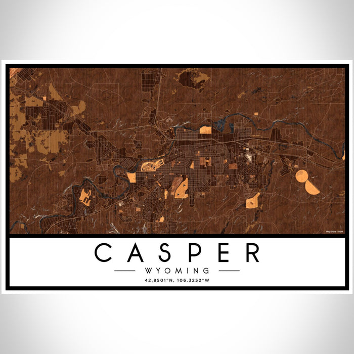 Casper Wyoming Map Print Landscape Orientation in Ember Style With Shaded Background