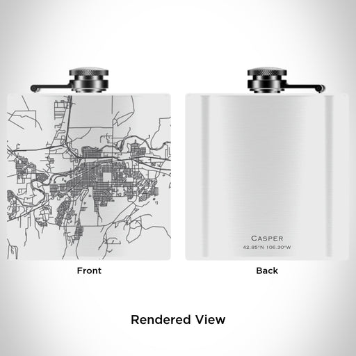 Rendered View of Casper Wyoming Map Engraving on 6oz Stainless Steel Flask in White